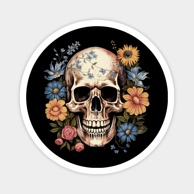Skull with flowers Magnet by Merchgard